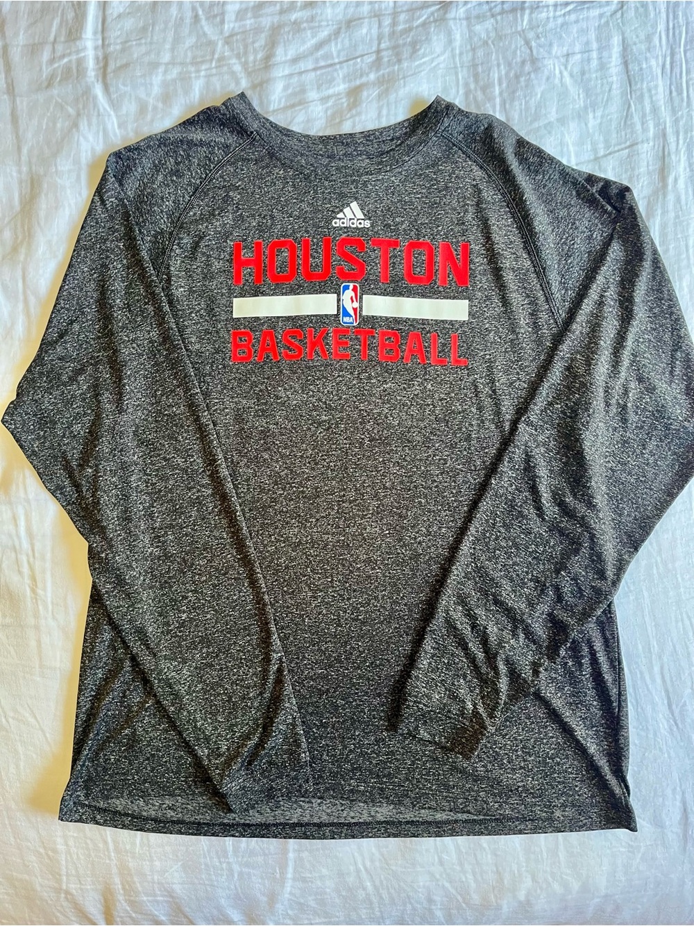 adidas Houston Basketball Long Sleeve Shirt - Gray with Red Graphics